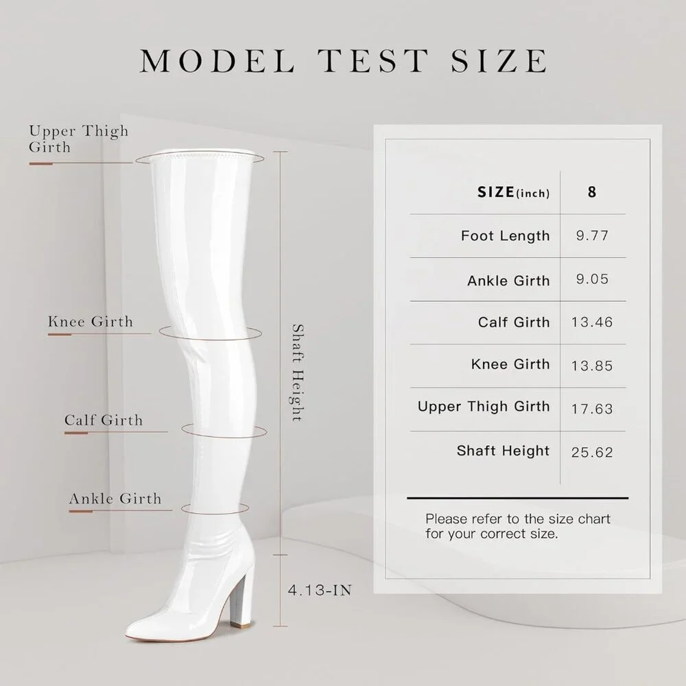 Women's White Patent Leather Thigh High Over The Knee Stylish Comfort Gogo Boot